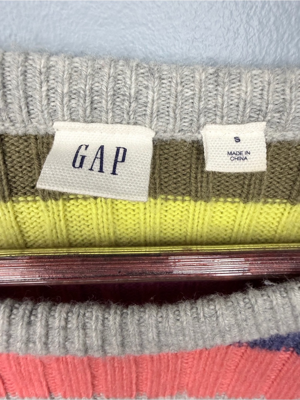 Gap 2016 Holiday Crazy Stripe Ribbed Crew Merino Wool Blend Sweater | Size Small - Picture 5 of 6